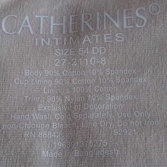 Catherine's Beige Cotton Comfort Wireless Bra -54DD-NWT - Picture 6 of 6